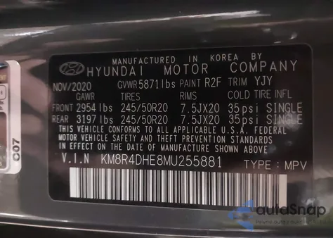 2021 Hyundai Palisade Sel z USA, uszkodzony, nr VIN KM8R4DHE8MU255881